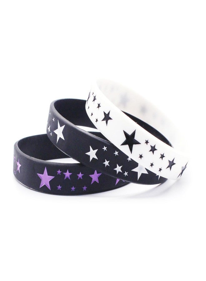 POYAMUSE Star Silicone Wristbands Bracelet Set for Women and Men, Y2K EMO Star Band Bracelets - Black White Purple Set - Black&White&Purple - Image 1