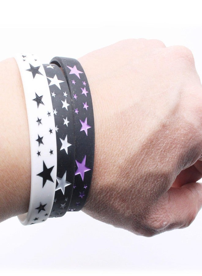 POYAMUSE Star Silicone Wristbands Bracelet Set for Women and Men, Y2K EMO Star Band Bracelets - Black White Purple Set - Black&White&Purple - Image 3