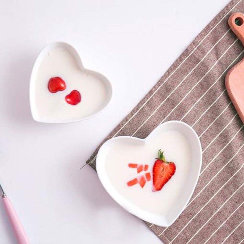 BigNoseDeer Super Cute heart shape Ceramic Sauce DishMini Side Seasoning DishCondiment DishesSushi Soy Dipping BowlSnack Serving DishesLove Porcelain Small Saucer SetSet of 4 338inch - Image 4
