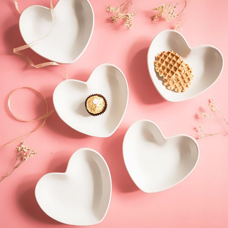 BigNoseDeer Super Cute heart shape Ceramic Sauce DishMini Side Seasoning DishCondiment DishesSushi Soy Dipping BowlSnack Serving DishesLove Porcelain Small Saucer SetSet of 4 338inch - Image 3