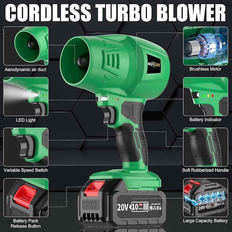 Electric Cordless Leaf Blower Handheld Leaf Blower 1 X 4.0Ah Battery and Charger Included, Lightweight Leaf Blowers for Patio Cleaning, Lawn Care, Blowing Leaves and Dust, Green - Image 2