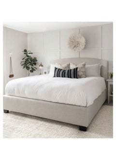 Homzmart White Wood and Linen King Bed 200x160x140 cm - Beige  - Image 1