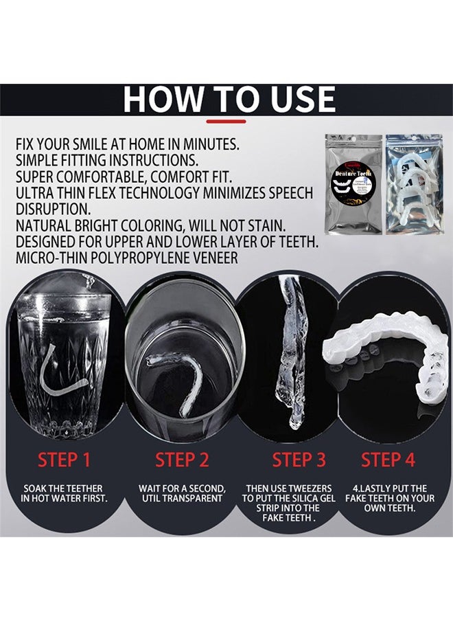 Crazylife Denture Teeth, Fake Teeth Snap On Veneers Dentures Teeth for Upper and Lower Jaw, Silicone Non-Porous Braces, Nature and Comfortable, Protect Your Teeth and Regain Confident Smile for Men and Women  - Image 4