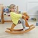 KRAND Rocking Horse Wooden Ride On Toy for Kids Classic Design Rocking Horse with Pedal and Safe Backrest Fine WorkmanshipClassic Natural - Image 3