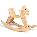 KRAND Rocking Horse Wooden Ride On Toy for Kids Classic Design Rocking Horse with Pedal and Safe Backrest Fine WorkmanshipClassic Natural - Image 2