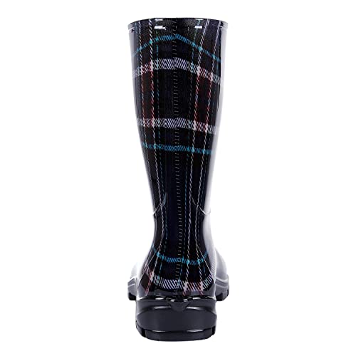 Asgard Women's Mid Calf Rain Boots Buffalo Plaid Short Waterproof Garden Shoes Navy 38 (7.5) - Image 5