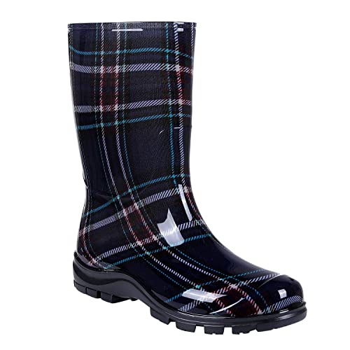 Asgard Women's Mid Calf Rain Boots Buffalo Plaid Short Waterproof Garden Shoes Navy 38 (7.5) - Image 2