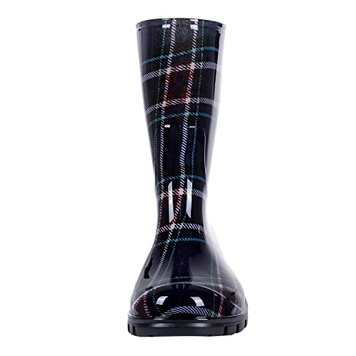 Asgard Women's Mid Calf Rain Boots Buffalo Plaid Short Waterproof Garden Shoes Navy 38 (7.5) - Image 4