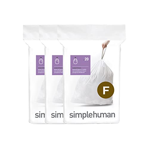 simplehuman Code F 60 Count, Dispenser Pack Custom Fit Liners, Drawstring Trash Bags, 25-30 Liter / 6.6-8 Gallon, White - Image 1