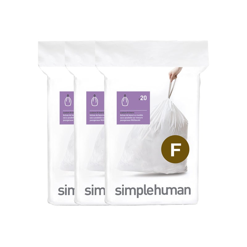 simplehuman Code F 60 Count, Dispenser Pack Custom Fit Liners, Drawstring Trash Bags, 25-30 Liter / 6.6-8 Gallon, White - Image 5