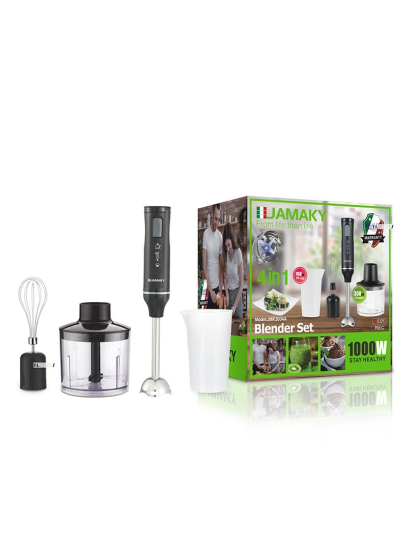 JAMAKY Italy - Stationary hand blender for home kitchen with glass electric 4in1 with Italian technology - 1000W (JMK3004A) - Image 1