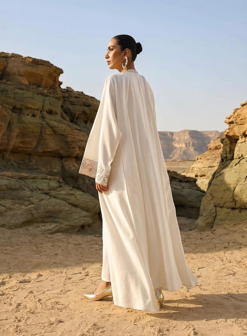 ISHIN عباءة طبقات مطرزة بمرآة بيضاء - Image 3