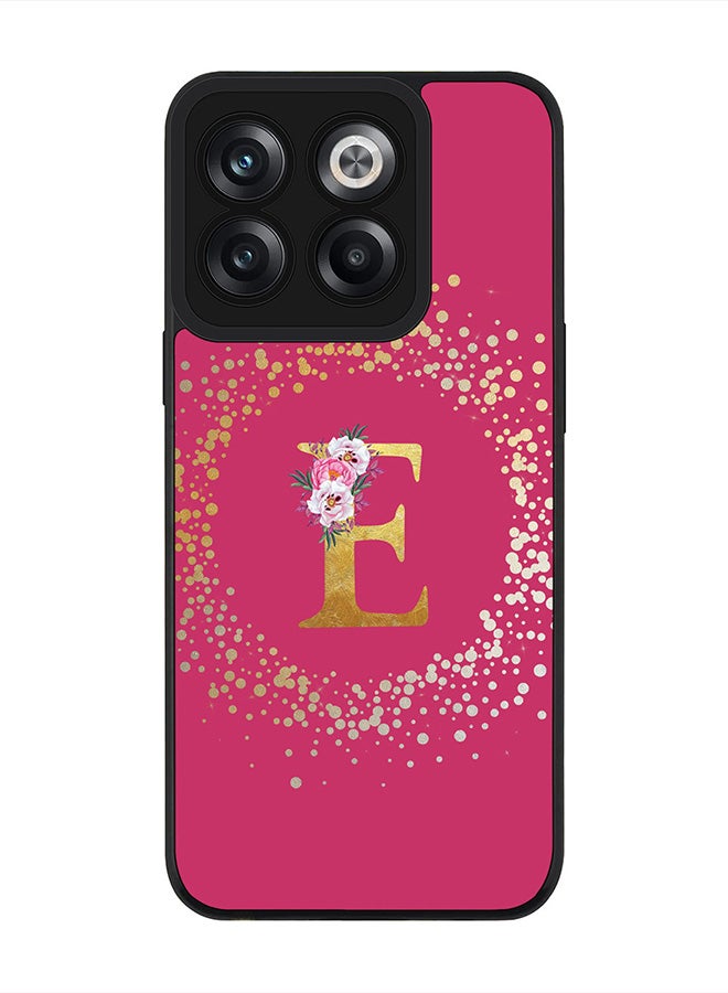 Stylizedd Rugged Black edge case for OnePlus 10T, Slim fit Rubber Edges Thin Cover -  Custom Monogram Initial Letter Floral Pattern Alphabet - E  (Dark Pink Rose ) - Image 1