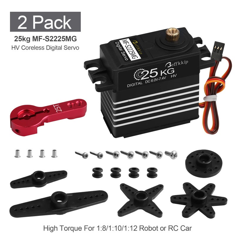 Beffkkip 2Pack 25KG Digital Servo Motor High Torque RC Servo Full Metal Gear Waterproof with 25T Servo Arm for RC Car Crawler Robot Control Angle 180 - Image 3