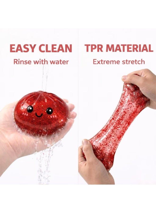 TOP ONE Glitter Dumpling Squishy Box, Stress Relief Squeeze for Adults, Anxiety Relief Fidget Toy for Office Desk, Relaxing Sensory Toy for Focus and Calm (Red+Blue) - Image 3