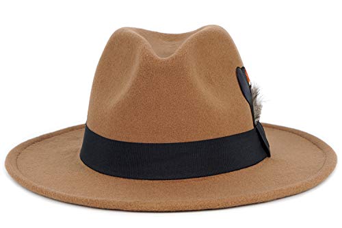 FADACHY Classic Fedora Hat for Men & Women Wide Brim Felt Hat Panama Dress Hat Tan Fedora, L Large XL - Image 4
