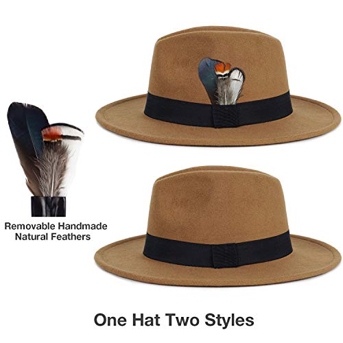 FADACHY Classic Fedora Hat for Men & Women Wide Brim Felt Hat Panama Dress Hat Tan Fedora, L Large XL - Image 2
