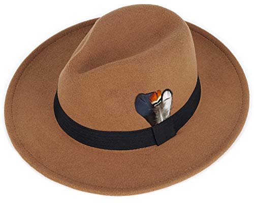 FADACHY Classic Fedora Hat for Men & Women Wide Brim Felt Hat Panama Dress Hat Tan Fedora, L Large XL - Image 3