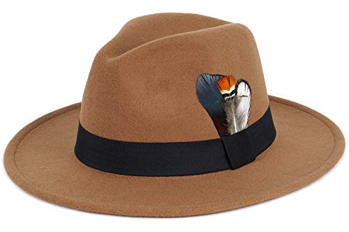 FADACHY Classic Fedora Hat for Men & Women Wide Brim Felt Hat Panama Dress Hat Tan Fedora, L Large XL - Image 1