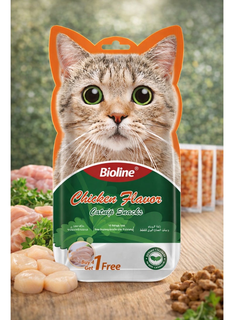 Chicken Flavor Catnip Liquid Pet Snacks 75g (5 Sticks) – Creamy Lickable Treats with Natural Catnip, High Protein Grain-Free Healthy Digestion Support for Cats