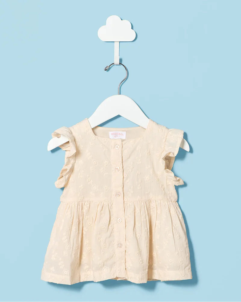 REDTAG Infant Girl Cream Schiffli Blouse