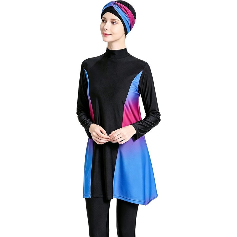 Women's Muslim swimsuits for beach and pool use, polyester-spandex blend, navy blue, UPF 50+ sun protection and secure fit - Image 1