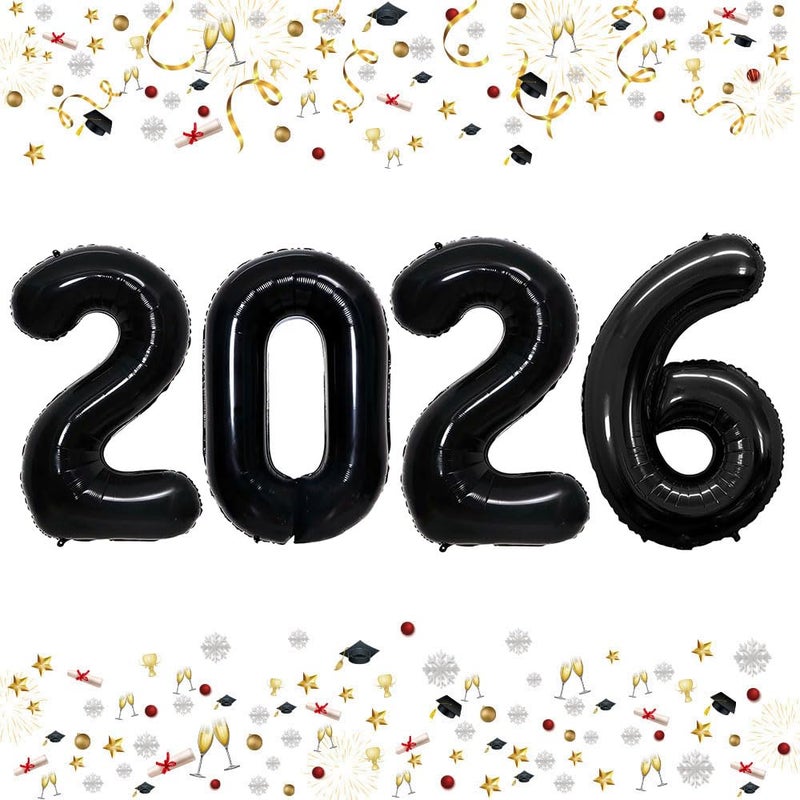 GOER 42 Inch 2026 Black Foil Number Balloons for 2026 New Year Eve Festival Party Supplies Graduation Decorations - Image 2