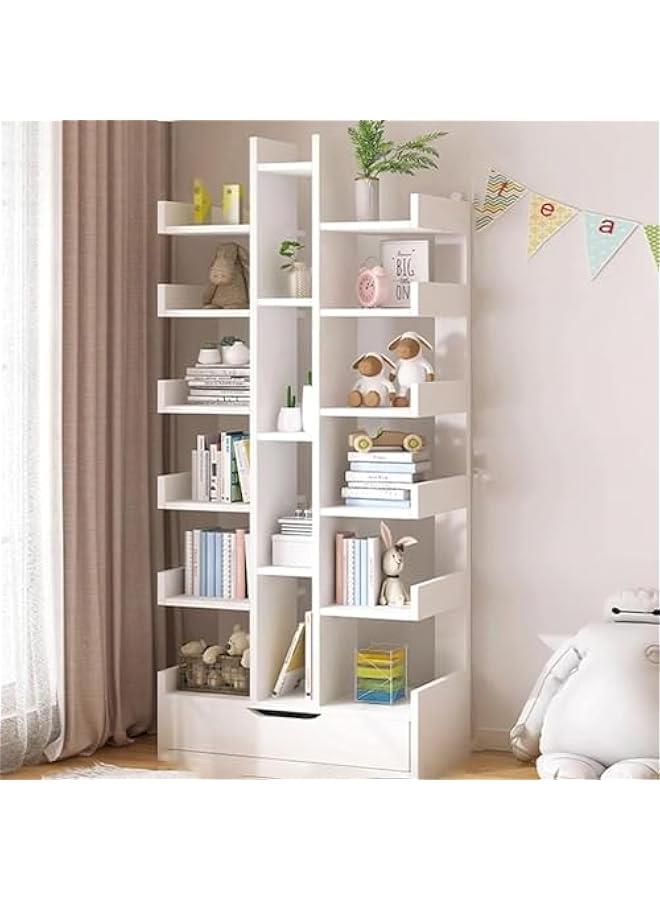 هوكور TRASSLE Bookcases Floor Standing, Tree-Shaped Bookcase, Free Standing Open Book Shelves, 18 Tier Display Storage Shelves, Bookshelves Wood Storage Shelf, Organizer Shelves (51 * 19 * 169cm）  - Image 1