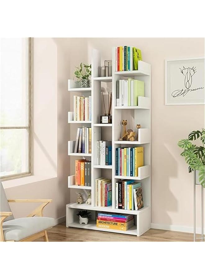 هوكور TRASSLE Bookcases Floor Standing, Tree-Shaped Bookcase, Free Standing Open Book Shelves, 18 Tier Display Storage Shelves, Bookshelves Wood Storage Shelf, Organizer Shelves (51 * 19 * 169cm）  - Image 2