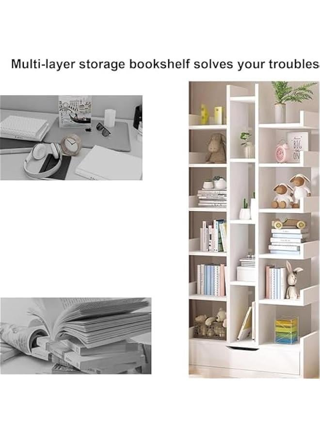 هوكور TRASSLE Bookcases Floor Standing, Tree-Shaped Bookcase, Free Standing Open Book Shelves, 18 Tier Display Storage Shelves, Bookshelves Wood Storage Shelf, Organizer Shelves (51 * 19 * 169cm）  - Image 3