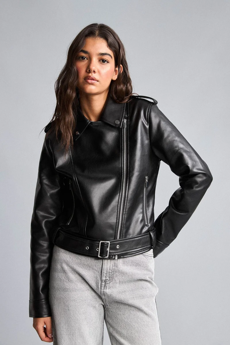 Defacto  Regular Fit Faux Leather Faux Leather Jacket for Women | Best Price UAE