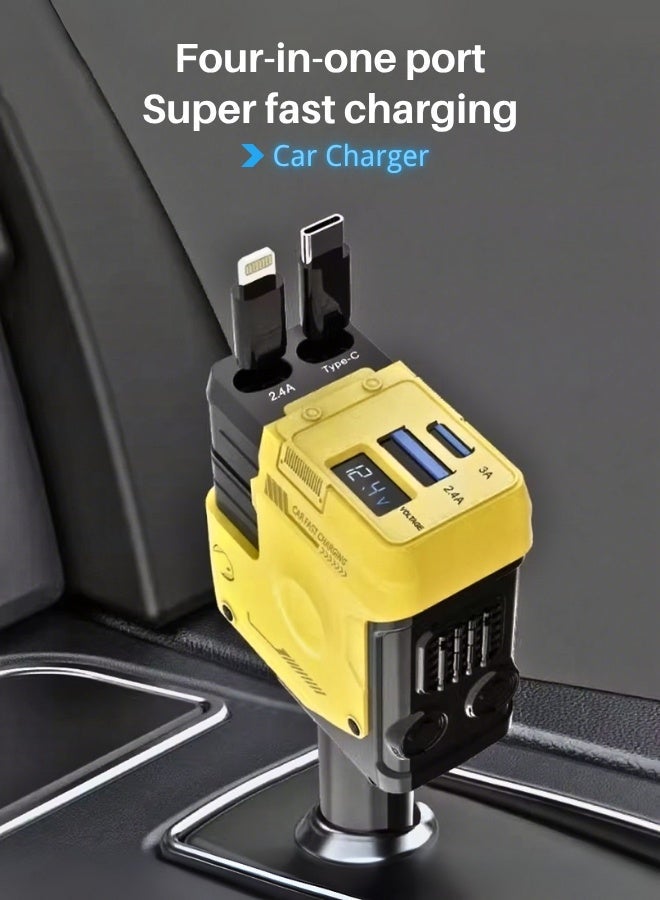 Yaqeen 4-in-1 Car charge with Dual Retractable Cable, Dual Port USB C PD Fast chaging Car Adapter Car Cigarette Lighter Adapter with Voltage Display, Car Charger Fast Compatible with iPhone 8-17, iPad, Samsung - Image 2