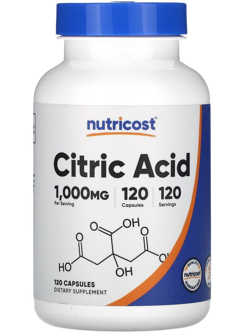 Nutricost Citric Acid, 1,000 mg, 120 Capsules