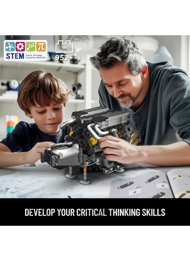 mould king 10131 W16 Engine Building Blocks Sets, V8 Engine Model Kit That Run, Build Your Own Stem Model Engine, 16-Cylinder Car Engine Building Engineering Toys For Kids/Adults Collections(952+Pcs)  - Image 5