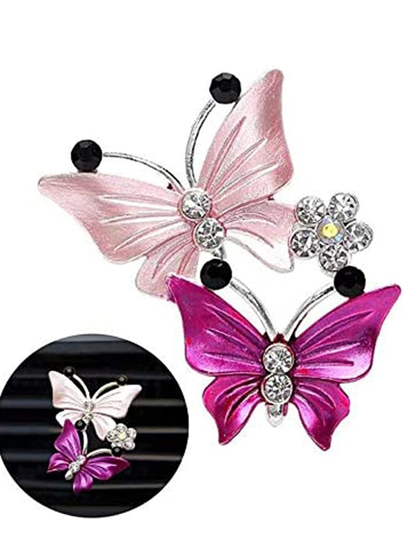 Y&D Pink Butterfly Car Clips Lovely Dual Air Outlet Freshener Clip Aroma Diffuser Decor Bling Interior Accessories Decoration Gift for Women Girl - Image 2
