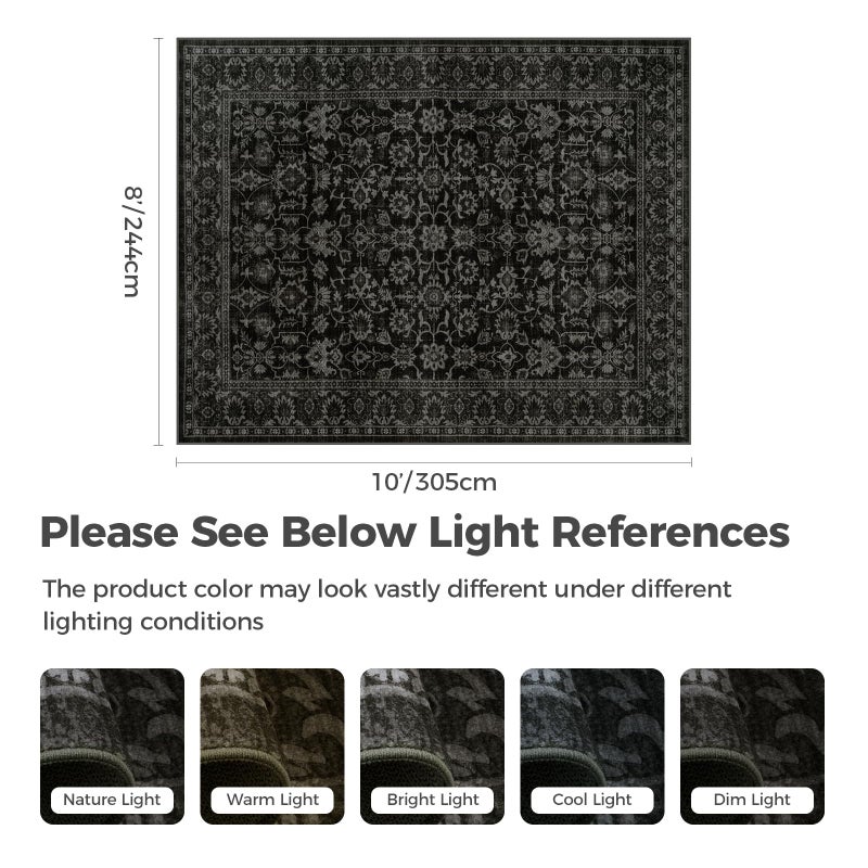 LIVEBOX Washable Area Rug 8x10 - Large Black Boho Living Room Rug Vintage Rugs for Bedroom, Non-Slip Retro Floral Carpet Print Distressed Accent Rugs for Dining Room Home Office - Image 4