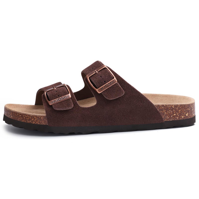 KIDMI Unisex Genuine Suede Summer Sandals Arch Support Cork Footbed Slide Sandals with Double Adjustable Buckle for Women Men, Brown 39 - Image 4
