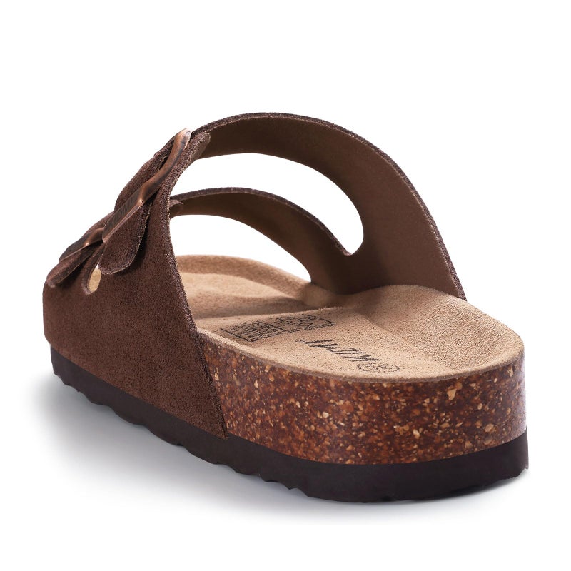 KIDMI Unisex Genuine Suede Summer Sandals Arch Support Cork Footbed Slide Sandals with Double Adjustable Buckle for Women Men, Brown 39 - Image 3