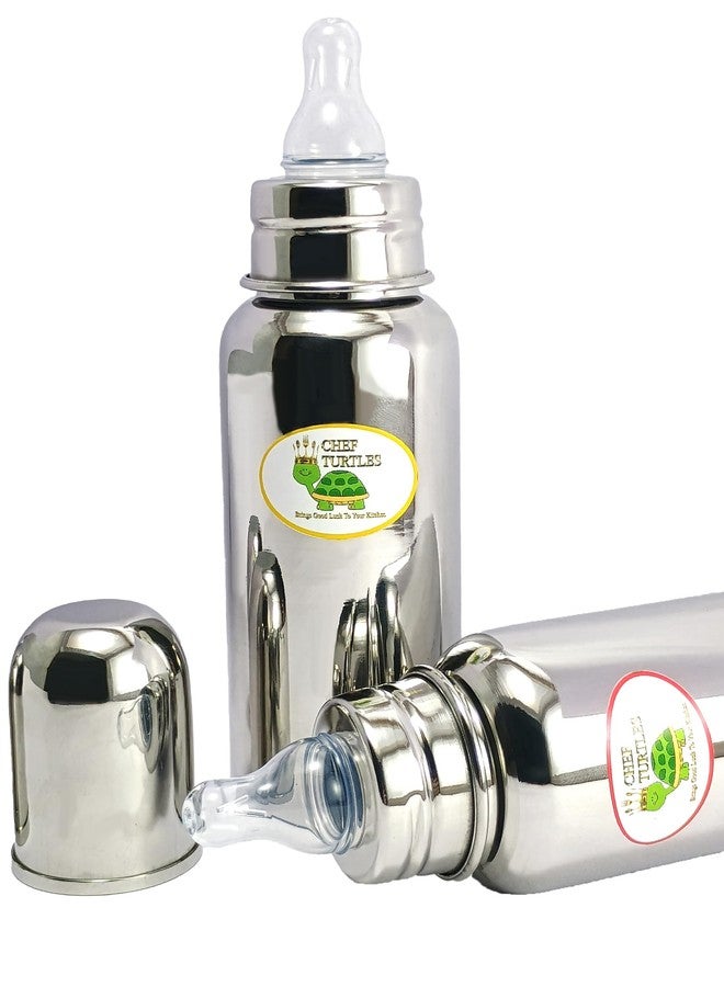 Chef Turtles® Stainless Steel Feeding Baby Bottle 240ml/300ml, BPA Free Anti Colic Slim Neck Steel Milk Feeding Bottle 304 Grade- (Combo- Small/Medium) - Image 4