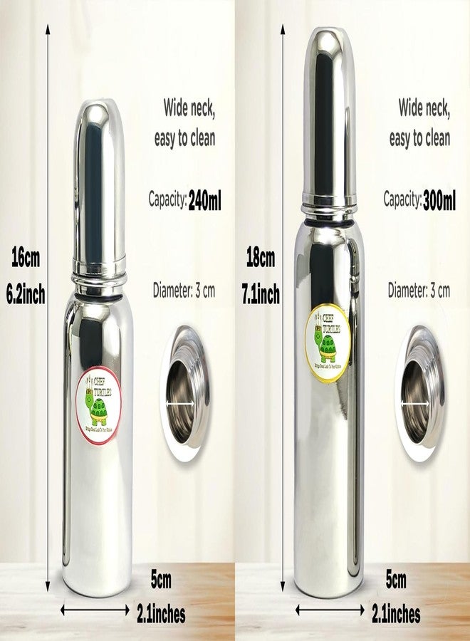 Chef Turtles® Stainless Steel Feeding Baby Bottle 240ml/300ml, BPA Free Anti Colic Slim Neck Steel Milk Feeding Bottle 304 Grade- (Combo- Small/Medium) - Image 5