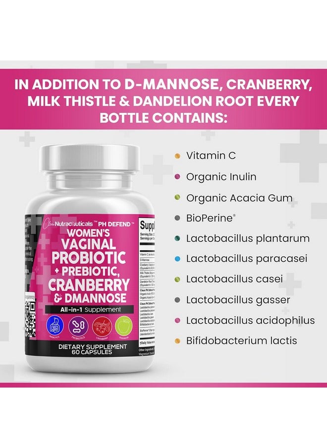 Clean Nutraceuticals - Clean Nutraceuticals Vaginal Probiotics for Women + Prebiotics 20 Billion Cranberry Pills 30,000mg w/D-Mannose 500 mg for Urinary Tract Health pH Balance - for Vaginal Health Supplements Pills - Image 1