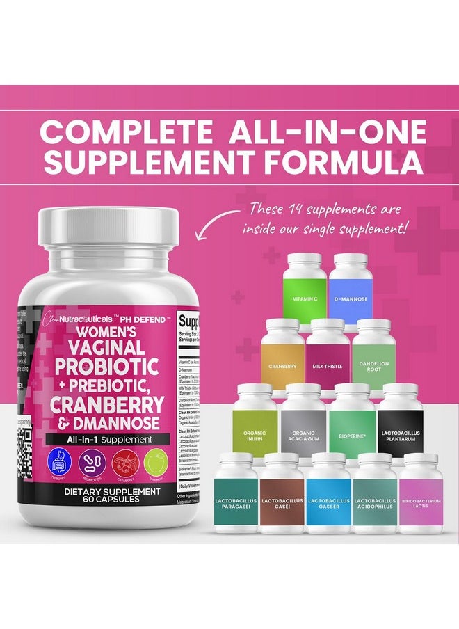 Clean Nutraceuticals - Clean Nutraceuticals Vaginal Probiotics for Women + Prebiotics 20 Billion Cranberry Pills 30,000mg w/D-Mannose 500 mg for Urinary Tract Health pH Balance - for Vaginal Health Supplements Pills - Image 1