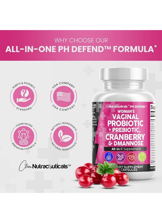 Clean Nutraceuticals - Clean Nutraceuticals Vaginal Probiotics for Women + Prebiotics 20 Billion Cranberry Pills 30,000mg w/D-Mannose 500 mg for Urinary Tract Health pH Balance - for Vaginal Health Supplements Pills - Image 1