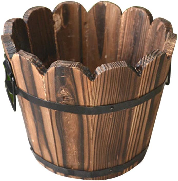 Hemoton Wooden Bucket Barrel- Wooden Flower Pot, Garden Planters Rustic Decorative Flower Beds for Plants, Indoor Outdoor Use ( 12* 10* 9cm ) - Image 1