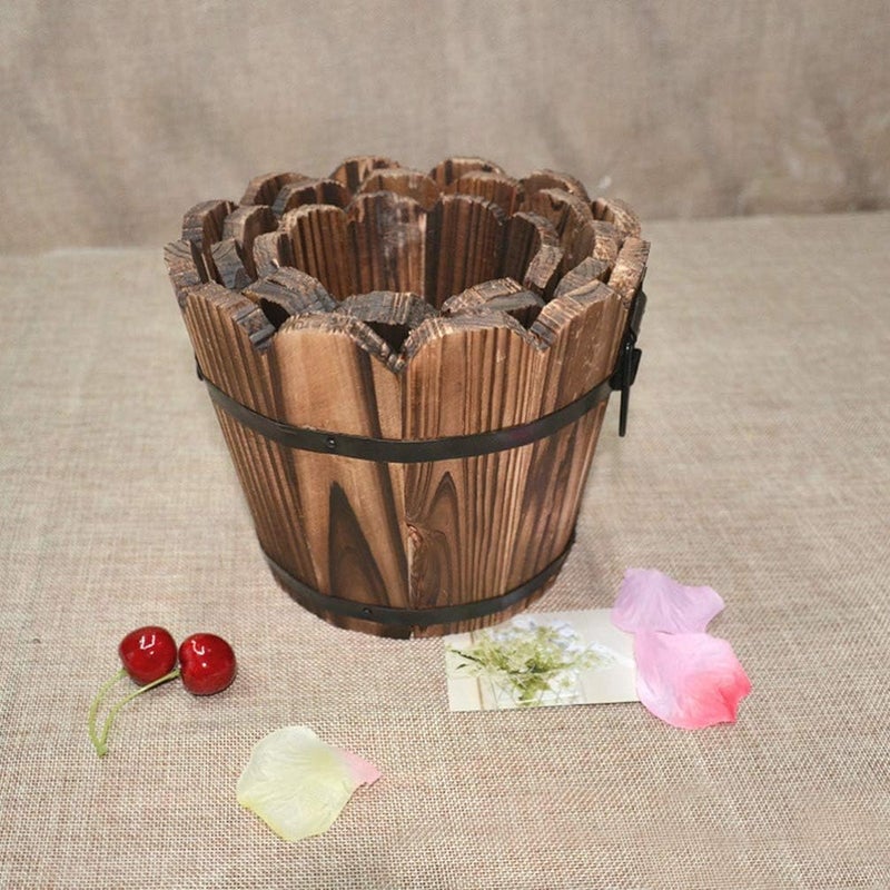 Hemoton Wooden Bucket Barrel- Wooden Flower Pot, Garden Planters Rustic Decorative Flower Beds for Plants, Indoor Outdoor Use ( 12* 10* 9cm ) - Image 4
