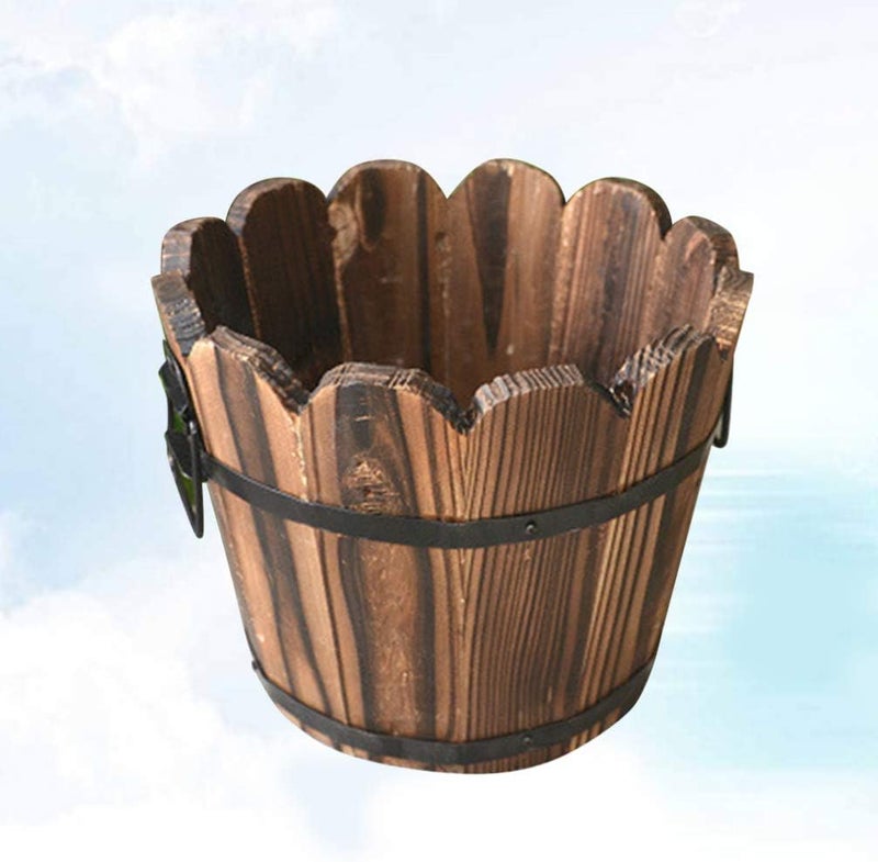 Hemoton Wooden Bucket Barrel- Wooden Flower Pot, Garden Planters Rustic Decorative Flower Beds for Plants, Indoor Outdoor Use ( 12* 10* 9cm ) - Image 3