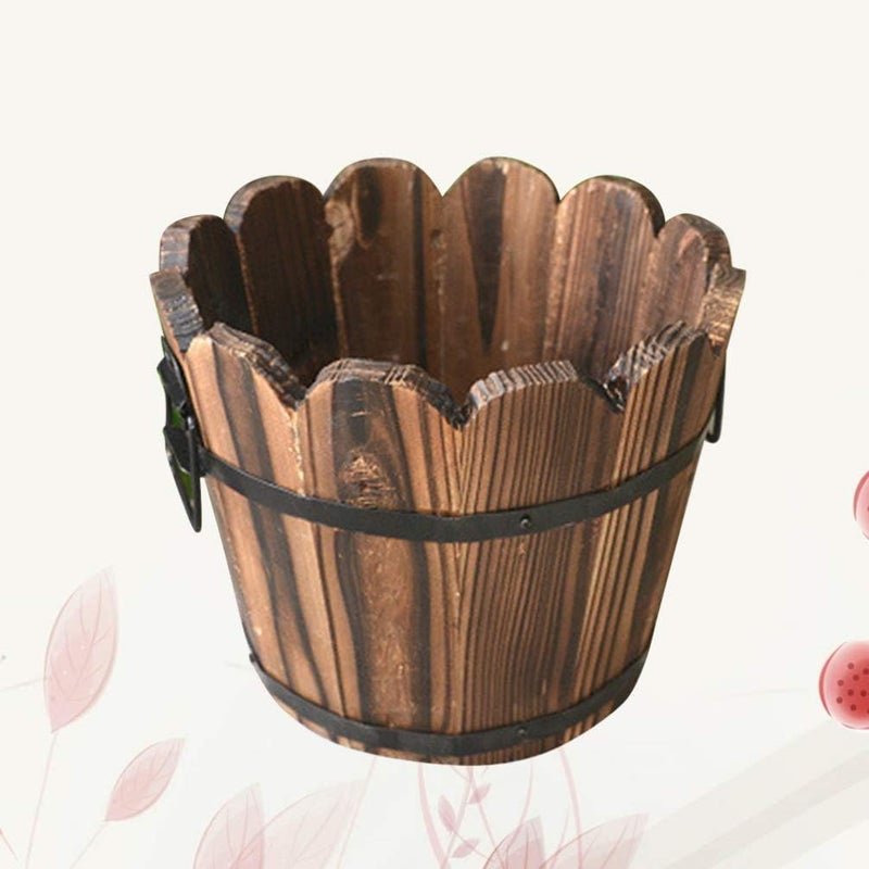 Hemoton Wooden Bucket Barrel- Wooden Flower Pot, Garden Planters Rustic Decorative Flower Beds for Plants, Indoor Outdoor Use ( 12* 10* 9cm ) - Image 2