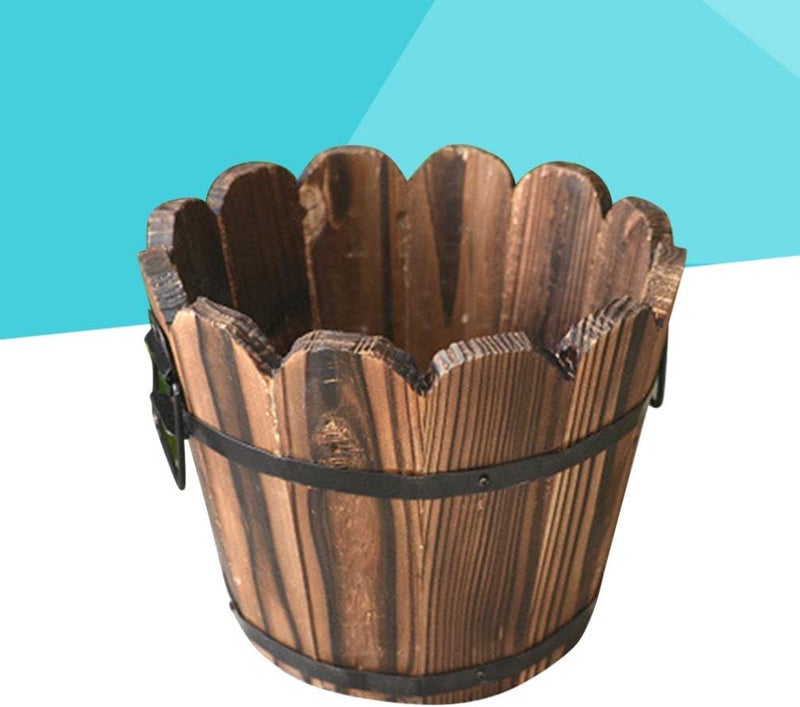Hemoton Wooden Bucket Barrel- Wooden Flower Pot, Garden Planters Rustic Decorative Flower Beds for Plants, Indoor Outdoor Use ( 12* 10* 9cm ) - Image 5