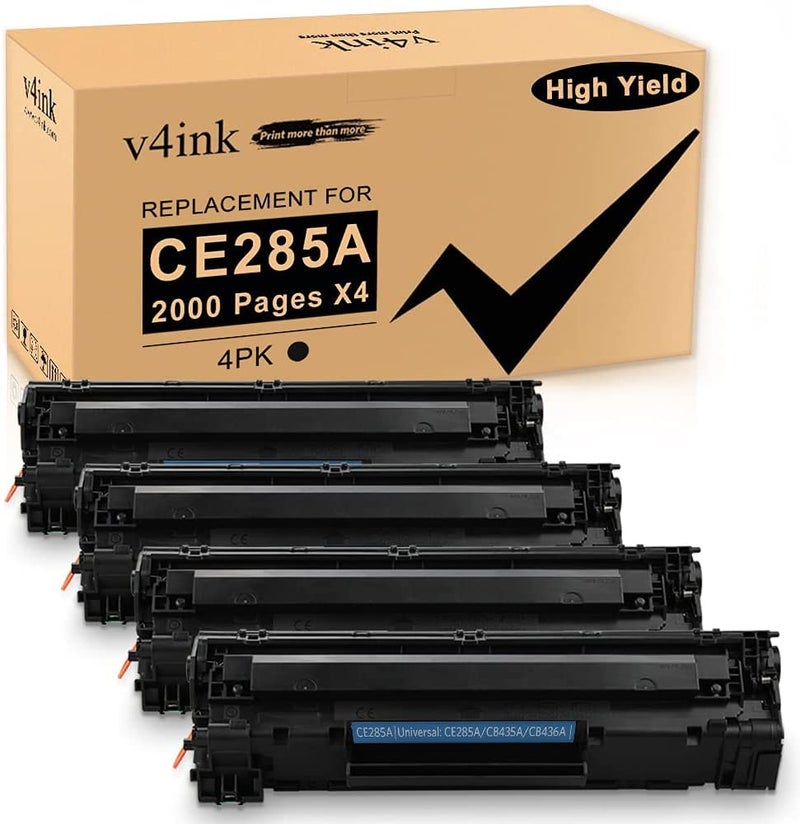 v4ink 4PK Compatible 85A Toner Cartridge Replacement for HP 85A CE285A 36A CB436A 35A CB435A Canon 125 Toner for HP Pro P1006 P1102 P1102W P1109w MFP M1212nf M1217nfw MF3010 LBP6030 LBP6030W Printer - Image 1