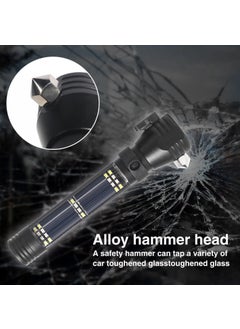 XXSSIER XXSSIER Aluminum 7 Mode Rechargeable Solar LED Torch Light High Power Long Distance with LED Torch Flashlight Use for Car Emergency Tool with Window Breaker Magnet Cutter Compass  - Image 3